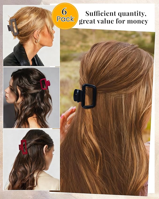 Mesovor 2 Styles Silicone Flexible Hair Claw Clips, 6 Pack Soft Bendable Hair Clips for Women | Rectangle Small Large Cozy Hairclips (Red, Coffee, Black)
