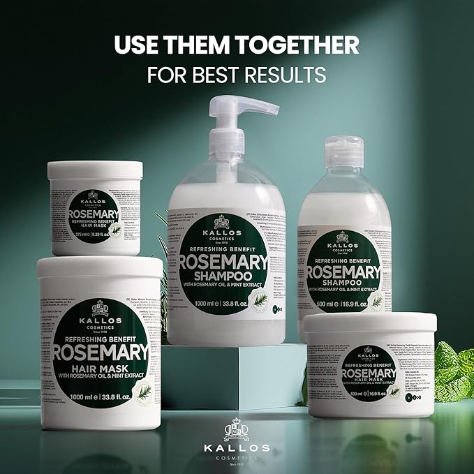 Kallos KJMN Rosemary Refreshing Shampoo with Rosemary, Peppermint, Provitamin B5 & Natural Oils – Pump 1000 ml – 33.81 Fl Oz