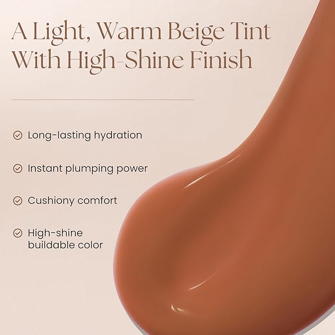 Prakti KhushiKiss Nourishing Lip Oil in Creamy Cocoa, Hydrates & Plumps Lips, High-Shine Finish, with Hyaluronic Acid & Peptides, 0.17 oz