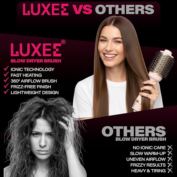 LUXEE Volumizing Blow Dryer Brush, 5 in 1 One Step Volumizer Hot Air Hair Dryer, Oval Barrel Hair Straightener and Curler for Women, Dual Voltage Tourmaline/Negative Ionic Blowout. US/UK/EU Plug.