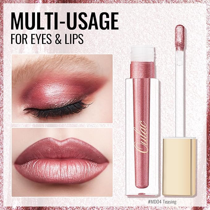 Oulac Metallic Shine Liquid Lipstick Set for Women, Dual Use for Lips & Eyeshadow, Long Lasting Lip Gloss, Metallic Matte High Impact Lip Color No Transfer Vegan Formula, 4.5ml, MD03+05+06