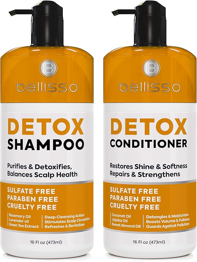 Detox Shampoo and Conditioner Set - Ideal for Oily Hair Men and Women - Remove Product Buildup - Sulfate and Paraben Free, with Scalp Clarifying and Detoxifying Properties - With Rosemary Oil