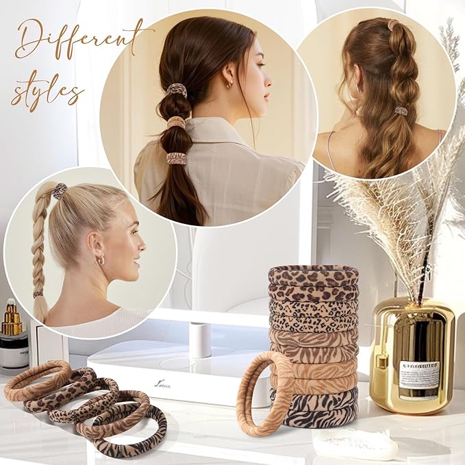 Bessrung 100PCS Seamless Elastic Hair Ties for Women Girls, No Damage Ponytail Holders for Thin Thick Hair, Leopard Animal Print Hair Bands for Women's Hair, Hair Accessories for Girls Christmas Gift
