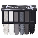 Black Eyeshadow Palette with Mirror Silver Gray Black Tones Matte Shimmer Smokey 6 Colors Mini Eye Shadow Pallet Travel Size Highly Pigmented for Vampire Clown Joker Goth Halloween Makeup