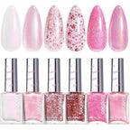 Beetles Glitter Nail Polish Set, 6 Colors Pink Nail Polish Kit Shimmer Gold Nude Jelly Pink Reverie Quick Dry Fingernail Polish Gifts for Women Salon DIY Manicure Kit