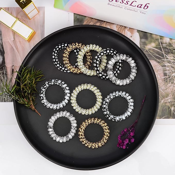 JessLab Spiral Hair Ties for Women, 10-Pack Traceless No-Damage Ponytail Holders, Coils Hair Bands for Girls, Assorted Colors