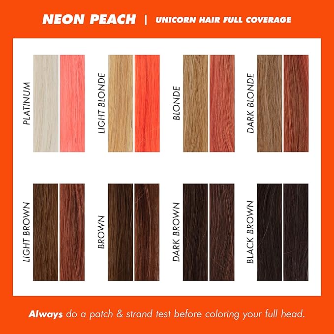 Lime Crime Full Coverage Unicorn Hair Dye, Neon Peach - Damage-Free Semi-Permanent Hair Color Conditions & Moisturizes - Temporary Hair Tint Kit Has A Sugary Citrus Vanilla Scent - Vegan