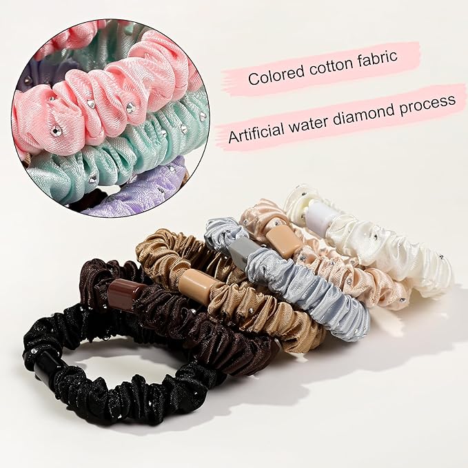 Scrunchies Silk Satin Hair Ties - Small Mini Thin Elestics Ponytail Holder Hair Bands Skinny Scrunchy For Thick Curl Hair No Crease Hair Ties Soft Accessories No Hurt Your Hair for Women and Girls