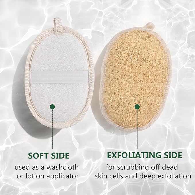 3 Pack Natural Loofah Exfoliating Body Scrubber, Exfoliating Loofah Sponges, Face Exfoliator Scrubber, Facial Loofah for Men and Women