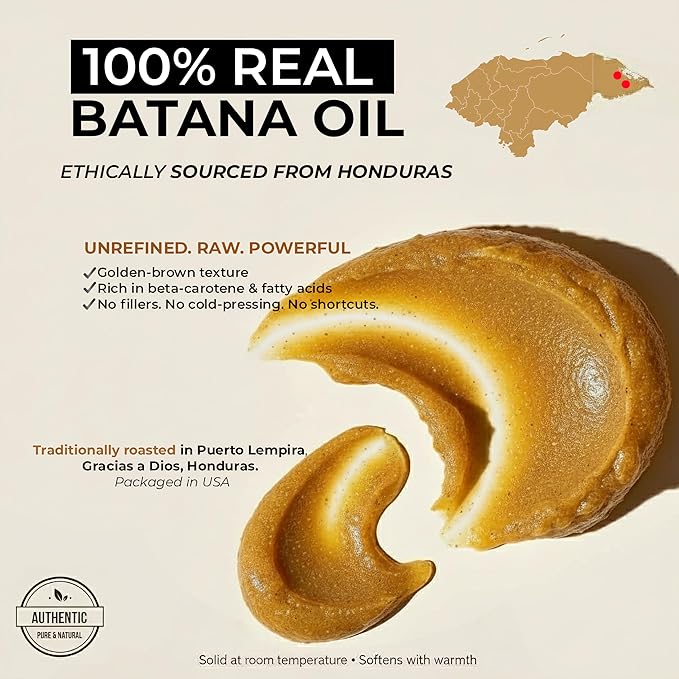 Unrefined Batana Oil for Hair Growth - 100% Raw Unrefined Batana Oil from Honduras - Dr. Sebi Approved Pure Hair Treatment for Thicker Hair - 4oz