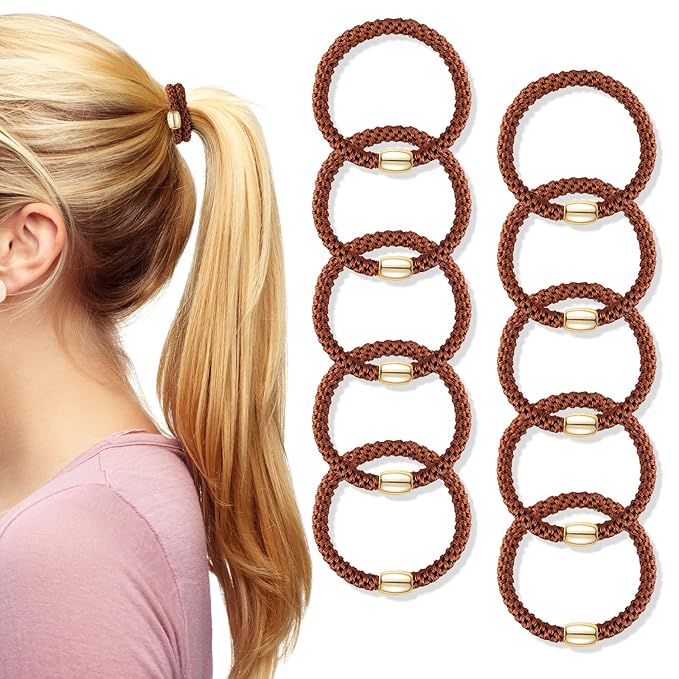 Hair Ties No Damage - 10PCS Ponytail Holders - Elastic Hair Ties for Thick Hair - Braided Hair Bands for Women Girls's Hair - Brown