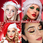 Christmas Face Hair Glitter Gel,Green Red Silver Body Glitter Gel,Stocking Stuffers Gift Kids Self-Adhesive Sequins Glitter,Sparkling Christmas Makeup for Women Girls,50ML