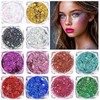 Body Glitter Face Glitter, Hair Glitter for Kids, 12 Shapes Fine Chunky Glitter Gel for Women Girls Makeup Sparkles Party Mermaid Sequins Rave Accessories Singer Concerts Festival (12 Colors)