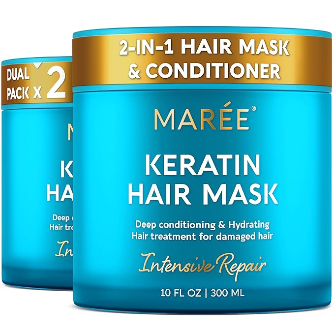 MAREE Deep Conditioning Hair Mask for Damaged Hair Treatment 2 PACK - Keratin Hair Care for Hydrating Growth Repair Moisturizing - Dry Curly Color Treated Frizzy - Tratamiento Mascarilla Para Cabello