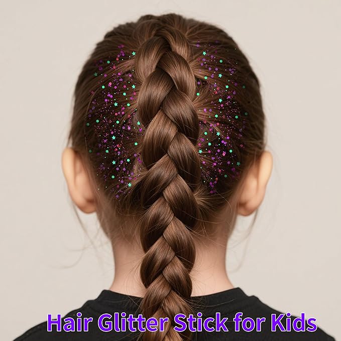 MEICOLY Purple Hair Glitter Stick,Halloween Mermaid Face Glitter Stick,for Women Costume,Sparkle Chunky Glitter Makeup,Waterproof Body Glitter for Party Rave Festival