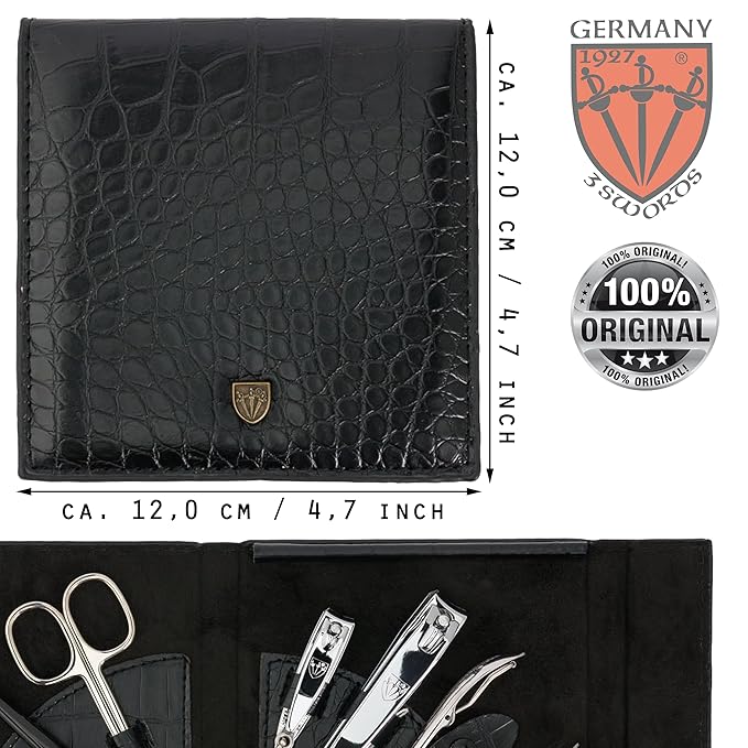 3 Swords Germany - brand quality 7 piece manicure pedicure grooming kit set for professional finger & toe nail care scissors clipper fashion leather case in gift box, Made by 3 Swords (84322)