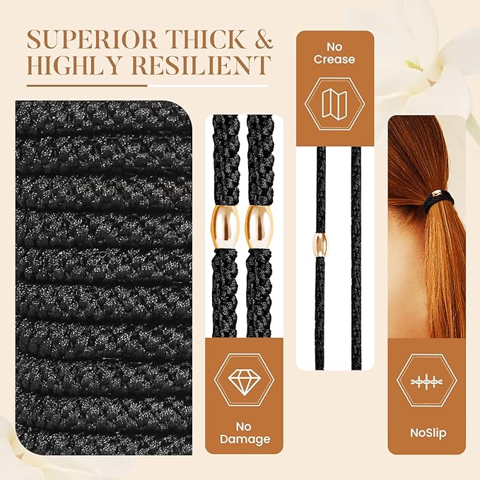 Hair Ties No Damage - 10PCS Ponytail Holders - Elastic Hair Ties for Thick Hair - Braided Hair Bands for Women Girls's Hair - Black