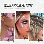 Gold Face and Body Glitter Gel, Party Concerts Cheer Face Paint Holographic Chunky Festival Rave Accessories Glitter Makeup Gel, 6 Kinds of Sparkling Sequins for Hair Nail Eye Lip Body