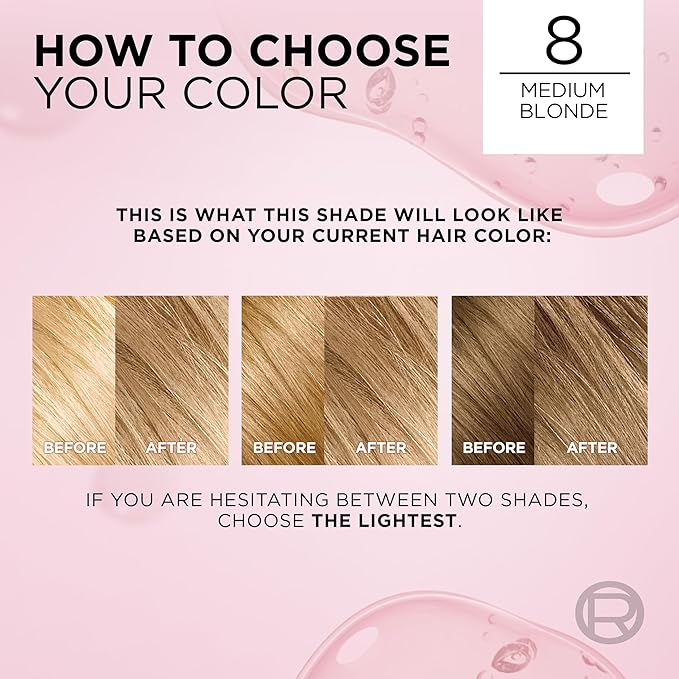 L'Oreal Paris Excellence Crème Permanent Hair Dye, Triple Care Hair Color with Pro-Keratine Complex for 100% Gray Hair Coverage, 8 Medium Blonde, 1 Kit