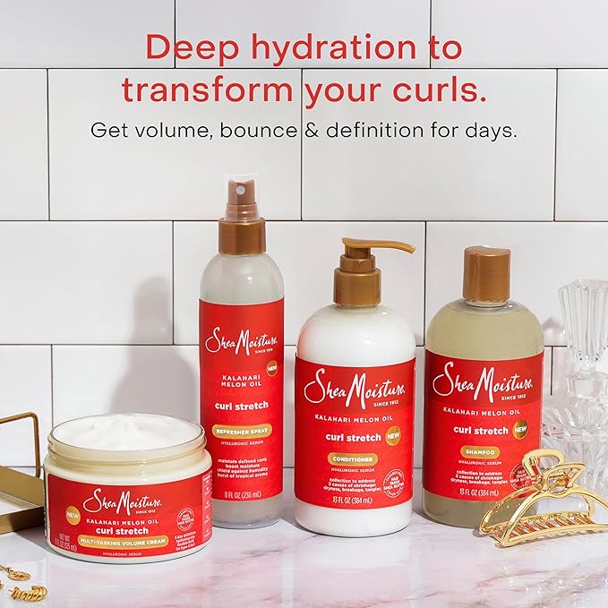 SheaMoisture Curl Stretch Refresher Spray Kalahari Melon Oil and Marula Oil Between Wash Style Stretcher Boosts Hydration, Fights Humidity and Frizz with Hyaluronic Serum 8 Fl Oz