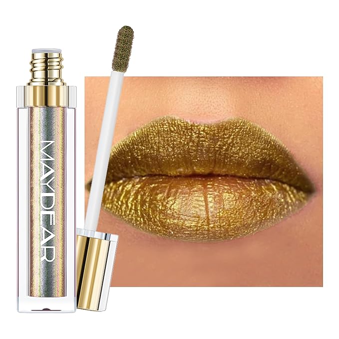 Maydear Chameleon Lipstick, High Pigmented Gold Lipstick for Women Metallic Shine Lip Gloss, Full-Coverage Multichrome Lipstick Long Lasting Rainbow Lip Makeup, Golden Bronze(07)