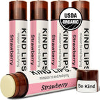 Kind Lips Organic Strawberry Lip Balm 5-Pack – Fruity, Sweet, and Long-Lasting Lip Care • 100% Natural, Clean, Gluten-Free, Grain-Free • Made in USA • Family Value lip chap Set