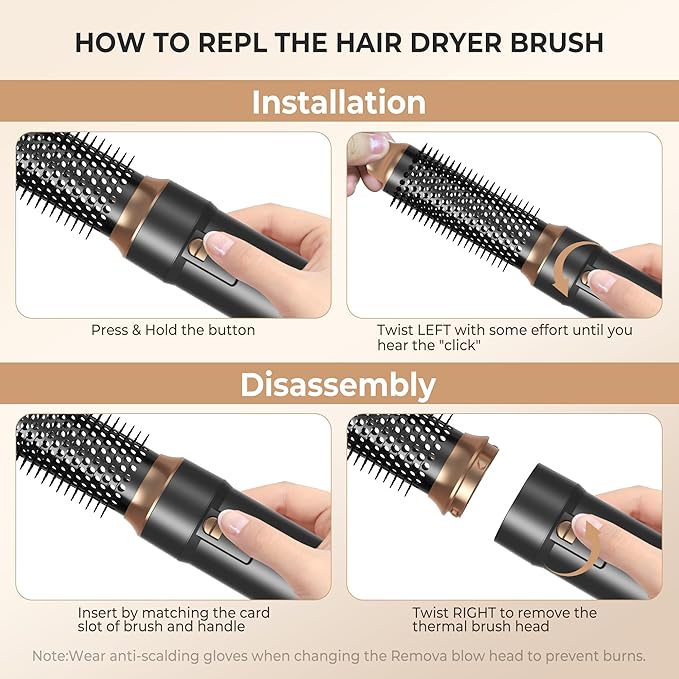 6 in ONE Blow Dryer Brush,Air Curling Iron Round Brush Blow Dryer 800W,Ionic Hair Dryer Brush for Women, Hot Air Brush Hair Styling Tools 100-120V