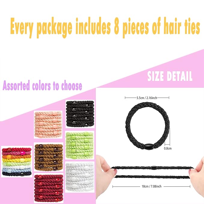 AXEN 8PCS Elastic Hair Tie for Women Girls, Cotton Bands Soft Woven Ponytail Holders for Thick Hair and Curly Hair, Christmas Green