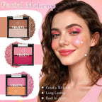 Beginner Makeup Set for Teen Girl Women, Makeup Present for Her, Makeup Kit with Cosmetic Train Case Contained Eyeshadow Blush Lip Gloss and Oil Lip Liner Eyeliner Brushes Mirror (Pink)