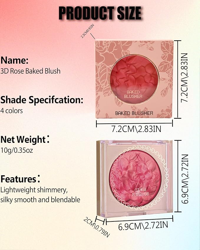 Baked Powder Blush, Lightweight Shimmery Highlight Blusher for Cheeks, Silky Smooth and Blendable Powder Blush Palette, Long-lasting All-Day Face Enhancing Makeup Color, Makeup Gift for Women Girls-02