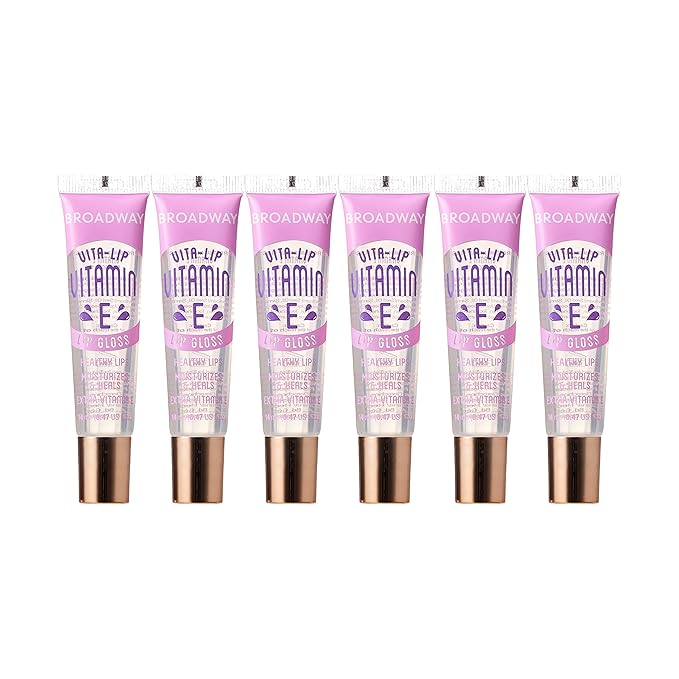 Ruby Kisses Broadway Vita-Lip Clear Lip Gloss (Vitamin E 6 Pack), Ultra-Hydrating & Soothing Formula with Multi-Vitamin Oils, High-Shine Non-Sticky Finish, Healing Lip Balm for Healthy Lips