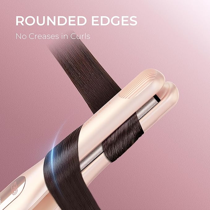 TYMO Cordless Mini Flat Iron for Short Hair, Portable 0.65 Inch Curling Iron for Travel, Hair Straightener and Curler 2 in 1, Ceramic Small Pencil Flat Iron with Curved, Dual Voltage, Pink