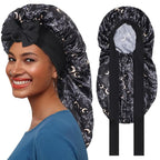 AWAYTR Long Satin Bonnet for Braids - Elastic Silk Hair Bonnets for Sleeping Night Cap Stretchy Tie Band for Women(Star and Moon)