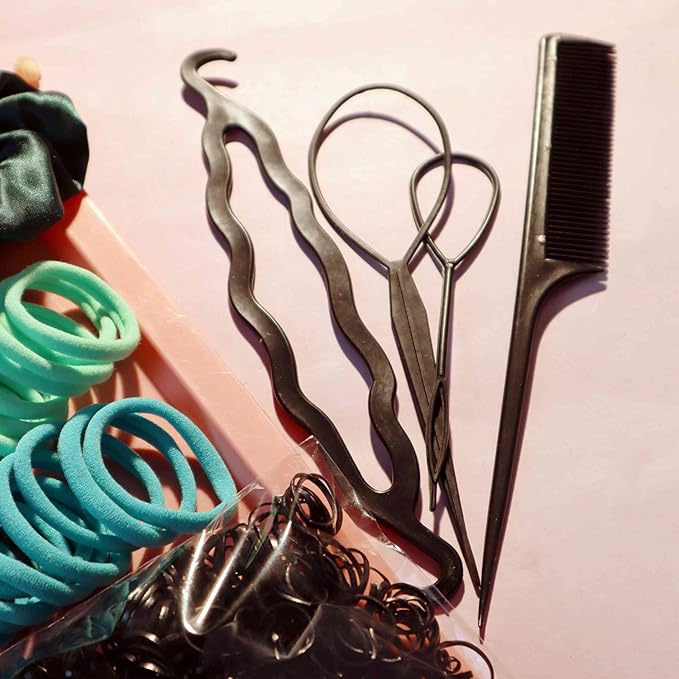 YANRONG Women's Hair Accessories Set: 755PCS Seamless Ponytail Holders, Variety Scrunchies, Bands and Ties for Thick and Curly Hair (Green)