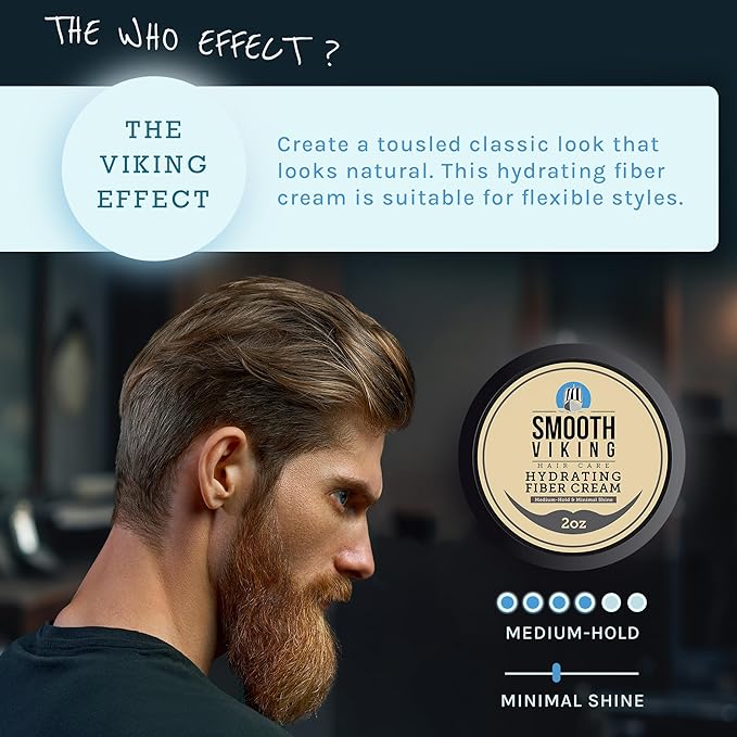 Smooth Viking Hydrating Fiber Cream for Men - Hair Gel with Flexible Styling, 2oz - Improves Hair Health, Natural Scent, Minimal Shine, Dairy-Free - Hair Fiber for Damaged & Thinning Hair