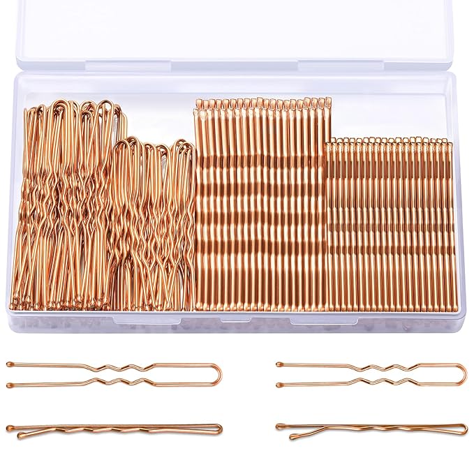 TsMADDTs Hair Pins, 200PCS Rose Gold Bobby U Shaped Hair Pins for Women Styling, Ballet Bun with Box, 2.4IN & 2IN