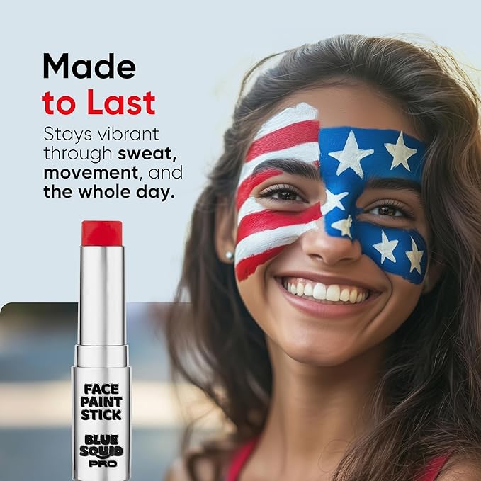 Blue Squid PRO Red Face Paint Stick - Waterproof Body Paint for Adults & Kids Eye Black Baseball, Eyeblack Softball - Vegan Hypoallergenic Twist-Up Non-Toxic Makeup Stick for Cosplay, Sports & SFX