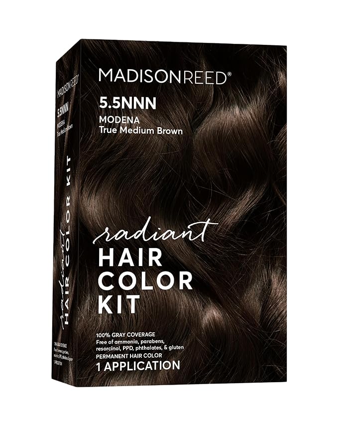 Madison Reed Radiant Hair Color Kit - 5.5NNN Dark Brown with Warm Golden Tones (Modena Brown), 100% Gray Hair Coverage Permanent Hair Dye for Resistant Grays | PPD-Free & Ammonia-Free, 1 Pack