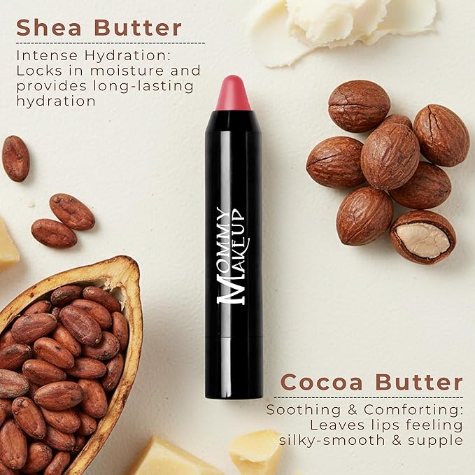 Mommy Makeup Triple Sticks Lipstick, Cream Blush & Treatment All-In-One with Shea & Cocoa Butter - Soft & Creamy Moisturizing Lip Crayon For Lips & Cheeks (Paris Pink)
