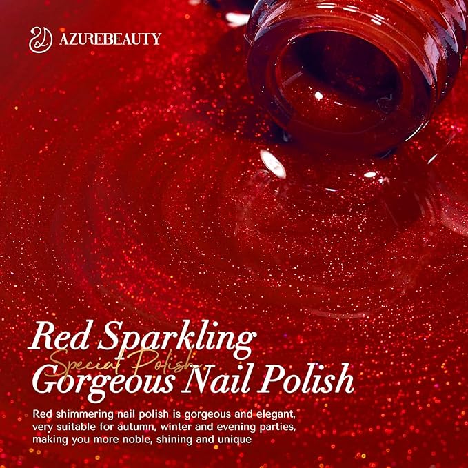 AZUREBEAUTY Red Burgundy Glitter Nail Polish, Quick Dry Ruby Christmas Natural Shine Nail Lacquer Salon-Quality for Women Girl Gifts