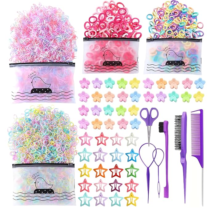 1256 pcs Hair Accessories for Girls Ponytail Holders Toddler Hair Ties with 30 pcs Mini Hair Clips 20 pcs Star Hair Clips