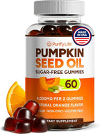 Sugar-Free Pumpkin Seed Oil Gummies (4,000mg/serving) Pumpkin Seed Oil for Hair Growth, Youthful Skin, Prostate Health, Immune & Urinary Tract Support-Natural Source of Essential Fatty Acids-60 Chews