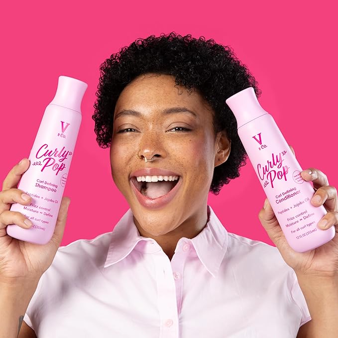 V&Co. Beauty Curly Pop Curl Defining Shampoo – Sulfate Free & Paraben Free Moisturizing Hair Care with Peptides, Amino Acids & Jojoba Oil for Hydration, Frizz Control & Healthy Curls – 12 fl oz