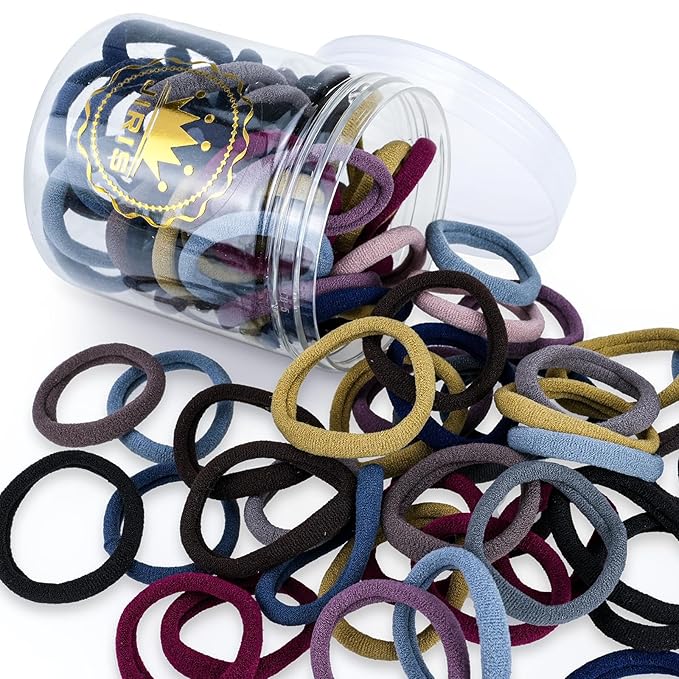 50Pcs Hair Ties for Women Girls,Cotton Seamless Hair Ties, Soft Ponytail Holders,No Crease No Damage Elastics Hair Bands with Box for Thick Heavy and Curly Hair (Set 4)