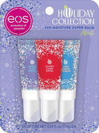 eos Holiday 24H Moisture Mini Super Balm Set, Sugar Plum Spritz, Candy Cane Swirl, Iced Sugar Cookie, Limited Edition Lip Care, Stocking Stuffers, 0.24 fl oz, 3-pack