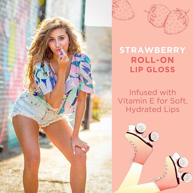 Honestly Margo Roller Girl Roll-On Lip Gloss (Strawberry Amber, 2 Pack) – Lip Gloss for Women with Hydrating Vitamin E & Moisturizing Shine, Refreshingly Lightweight Your Lip Stain, Non Stick Gloss