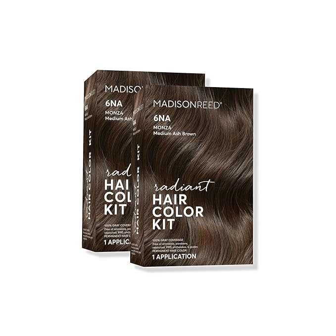 Madison Reed Radiant Hair Color Kit - 6NA Medium Ash Brown with Cool Smoky Undertones (Monza Brown), Dimensional Gray Hair Blending Permanent Hair Dye, PPD-Free & Ammonia-Free, 2 Pack