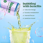 Bloom Nutrition Sparkling Energy Drink - Natural Caffeine, Zero Sugar, 180mg Caffeine - Antioxidant-Rich with Green Coffee Bean, Green Tea Extract, Prebiotics - Glacier Crush - 12oz 12 Pack