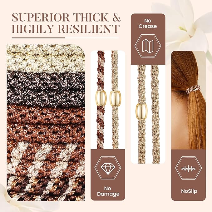 Hair Ties No Damage - 10PCS Ponytail Holders - Elastic Hair Ties for Thick Hair - Braided Hair Bands for Women Girls's Hair - Wood Grain