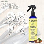 PURA D'OR 8 Oz Argan Oil Heat Shield Protectant Spray with Select Organic Ingredients, Protects Up To 450º F From Flat Iron & Hot Blow Dry, Leave-In, Define & Shine Dry & Damaged Hair